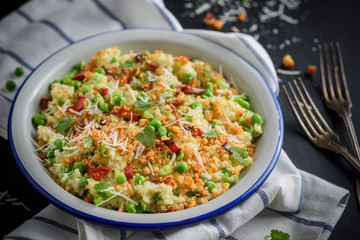 Easy peasy risotto chilli mint crumbs