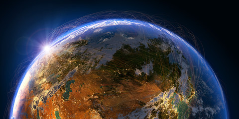 Planet Earth and aviation routes. 3D rendering