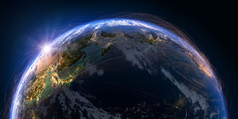 Planet Earth and aviation routes. 3D rendering