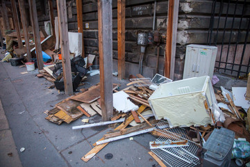 BUDAPEST, HUNGARY - January 15,2018: Budapest trash dump day - Old furniture, electronics and appliances on the the streets thrown away during a house clearance.