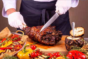 Pork hough, is served with grilled vegetables