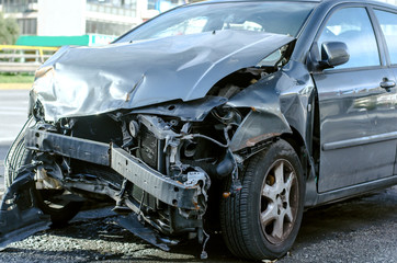 Obraz na płótnie Canvas car crash accident on street, damaged automobiles after collision in city
