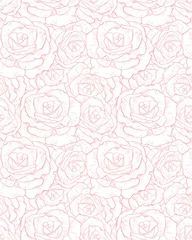 Acrylic prints Roses Lovely Floral Repeatable Print with Pink Roses. Seamless Vector Pattern with Light Pink Rose Flowers Isolated on a White Background. Subtle Pastel Color Drawing.  