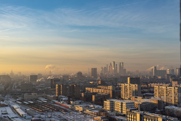 Naklejka na ściany i meble Aerial view of Moscow city in the morning, sunny day
