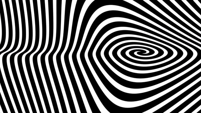 Black and white hypnotic spiral illusion background, 4K video