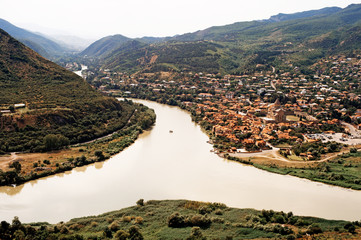 mountains, confluence of two rivers in Georgia
