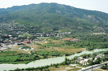 Fototapeta na wymiar mountains, confluence of two rivers in Georgia