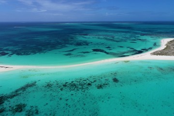 Fototapeta na wymiar Los Roques, Carribean sea. Fantastic landscape. Aerial view of paradise island with blue water. Great caribbean beach scene