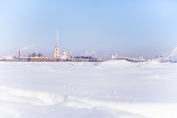 Obraz premium Winter high key view of Peter and Paul fortress in Saint Petersburg, Russia