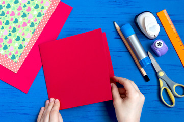 Making greeting card for Valentine's Day. Step 2