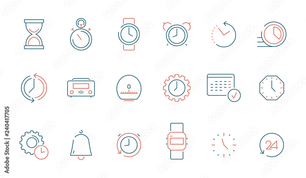 Wall mural time icon. calendar clock watch fast timing vector colored thin line symbols isolated. clock and cal