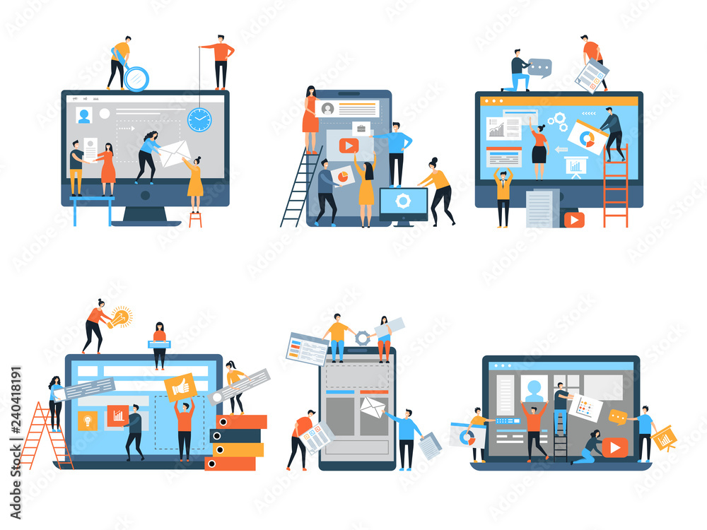 Poster making site. web pages under construction seo optimization marketing simple people group business te
