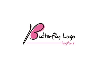 Butterfly logo concept with continuous line of letter b