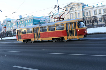 Naklejka na ściany i meble Retro tram in city
