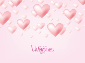 Valentine's Day Vector Design. Happy Valentine's Day with Flying Pink Hearts Isolated in Pink Background