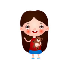 Funny cute little girl with funny haircut spends his free time having fun and playing.