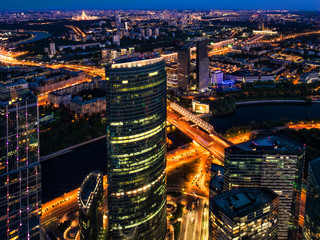industrial high-rise buildings of the big city in the evening