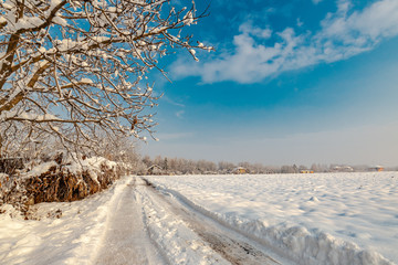 Idyllic winter countryside landscape