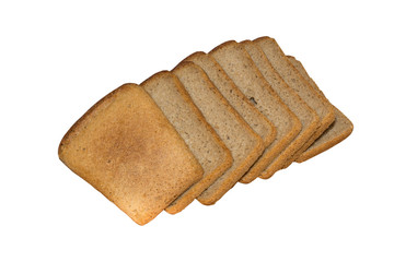 Slices of black bread isolated on white background