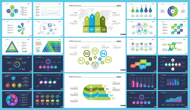 Business infographic design set can be used for workflow layout, presentation, annual report, web design. Marketing concept. Line chart, bar graph, comparison diagram, donut chart, process chart