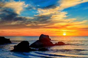 Sea Stacks at the Sunset Along Coast