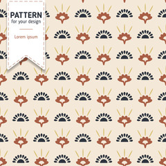 Seamless pattern on beige color. Stylish authentic background in bohemian festival style. Abstract ethnic ornament, perfect for textile, print, fabric, fashion, design