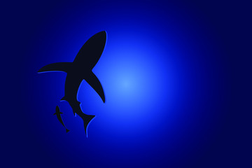 Obraz premium silhouette sharks in the deep sea