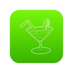 Cocktail icon green vector isolated on white background