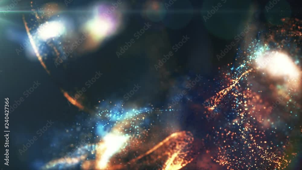 Wall mural abstract background of particles and fluids of orange and blue interacting with each other