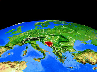 Bosnia and Herzegovina on model of planet Earth with country borders and very detailed planet surface.