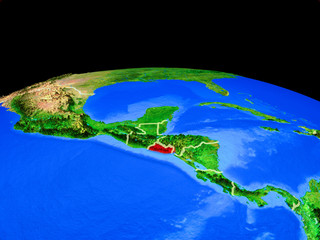 El Salvador on model of planet Earth with country borders and very detailed planet surface.