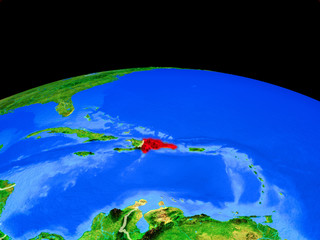 Dominican Republic on model of planet Earth with country borders and very detailed planet surface.