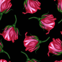 Seamless pattern with roses. Watercolour floral pattern for fabric or wallpaper. Watercolour illustration hand painted. 