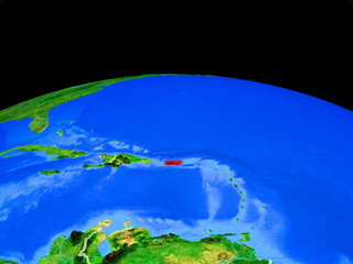 Puerto Rico on model of planet Earth with country borders and very detailed planet surface.