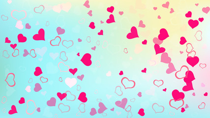 The idea of wallpaper design, textiles, packaging, printing, holiday invitation for wedding. Spring background. Red hearts of confetti crumbled. Red on Gradient fond Vector.