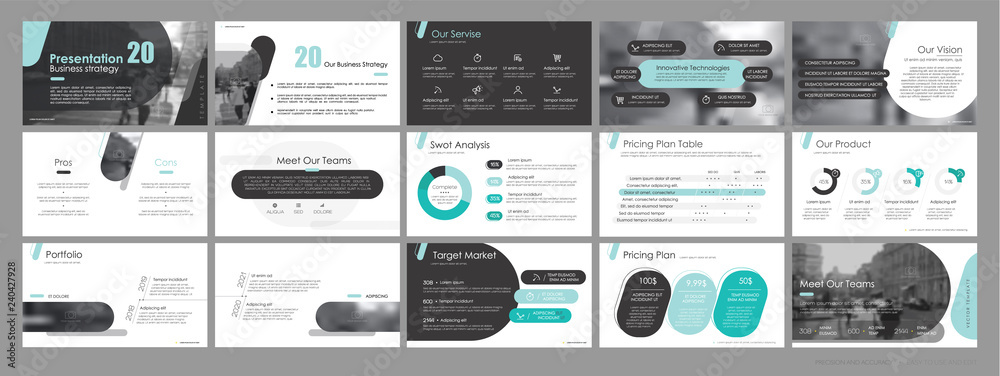 Sticker presentation template. green black elements for slide presentations on a white background. use also 