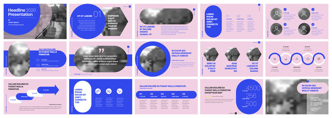 Presentation template. Blue elements for slide presentations on a pink background. Use also as a flyer, brochure, corporate report, marketing, advertising, annual report, banner. Vector
