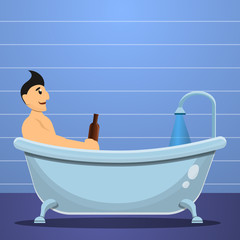 Naklejka premium Man beer bathtub concept banner. Cartoon illustration of man beer bathtub vector concept banner for web design