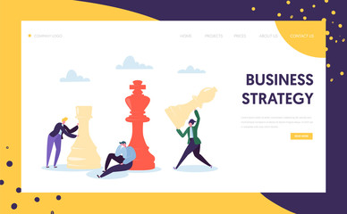 Business Strategy Plan Thinking Landing Page. Businessman Character Team Play Chess. Strategic Game for Leadership Growth. Project Mistake Decision Website or Web Page. Flat Vector Illustration