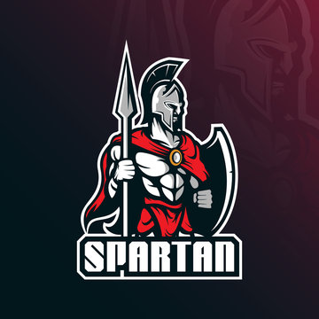 spartan mascot logo vector design with modern illustration concept style for badge, emblem and t shirt printing. spartan illustration with shields and spears.