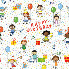 Fototapeta na wymiar happy birthday party illustration, wrapping paper seamless pattern 