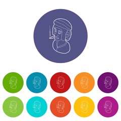 Rastafarian man wearing headband and smoking icons color set vector for any web design on white background