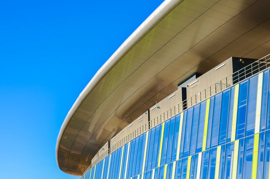 Detail of modern architecture building with glass windows