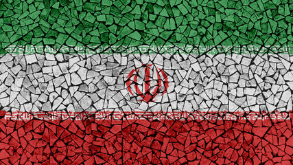 Mosaic Tiles Painting of Iran Flag, Background Texture
