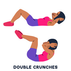 Double crunches. Double crunch. Sport exersice. Silhouettes of woman doing exercise. Workout, training.