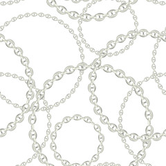 Fashion Seamless Pattern with Silver Chains. Fabric Design Background with Chain, Metallic accessories and Jewelry for Wallpapers, Prints. Vector illustration