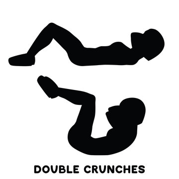 Double crunches. Double crunch. Sport exersice. Silhouettes of woman doing exercise. Workout, training.