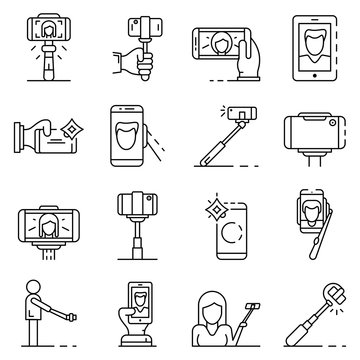 Selfie icon set. Outline set of selfie vector icons for web design isolated on white background