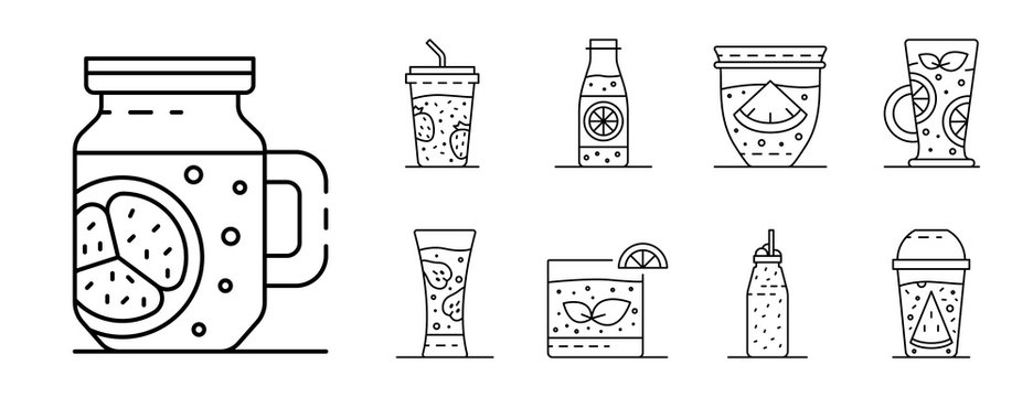 Smoothie Icon Set. Outline Set Of Smoothie Vector Icons For Web Design Isolated On White Background