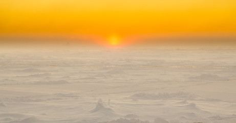 Multi year ice floe during sunset in Antarctica